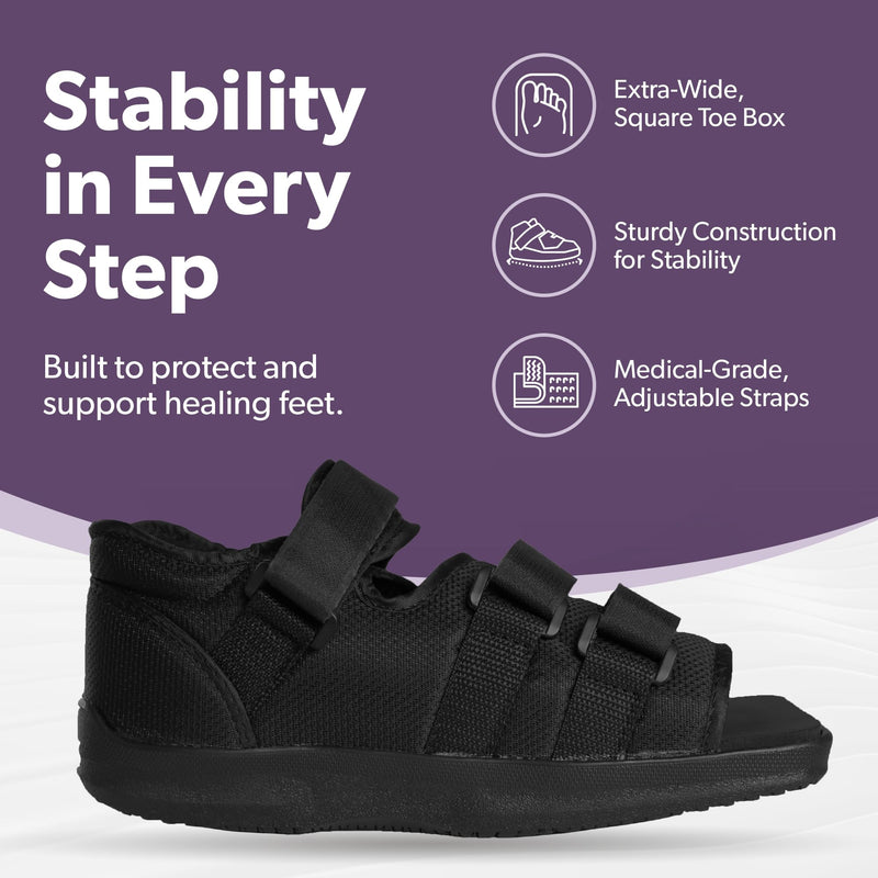 BraceAbility Post Op Shoe - Adjustable Orthopedic Medical Walking Boot for Broken Foot, Broken Toe, Stress Fracture and Injuries, Universal Cast Shoe for Men and Women After Foot Surgery (M - Female) Medium (Women's 6-7 / Kids' 4.5-5.5)