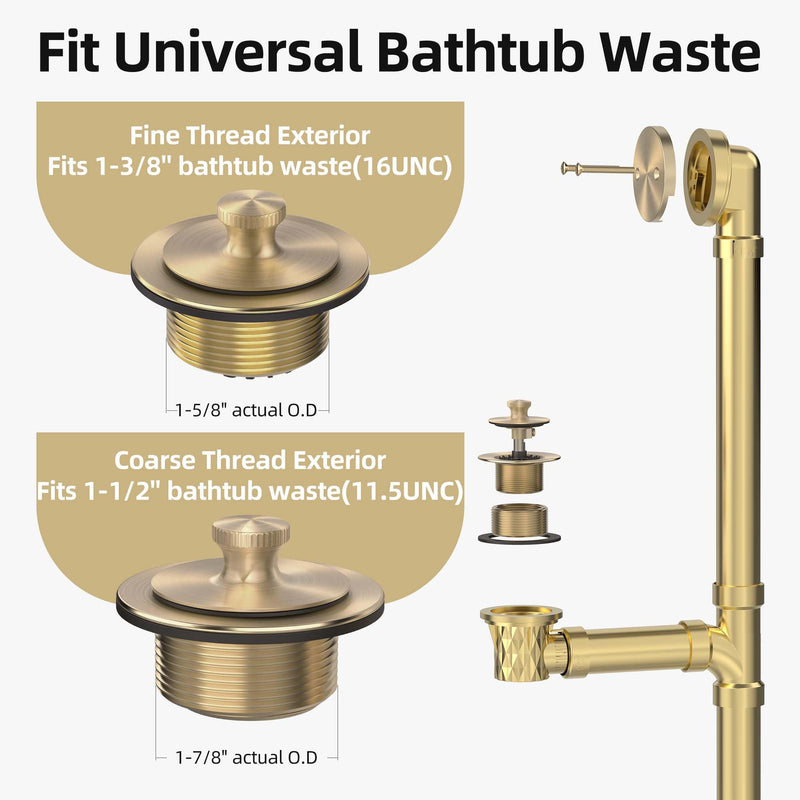 Champagne Brushed Gold Bronze Bathtub Drain, Hair Catcher and 2-Hole Overflow Faceplate, 11.5/16 UNC, Lift and Turn Bathtub Drain Replacement, Tub Drain Stopper Champagne Brushed Gold Bronze
