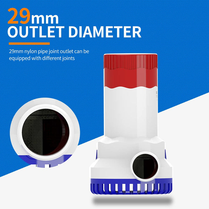 MAKERELE 12V 1500GPH Low Noise Electric Bilge Pump, Non-automatic Pump For Water Tank Pool Yacht RVS Ets 1500gph bilge pump with switch
