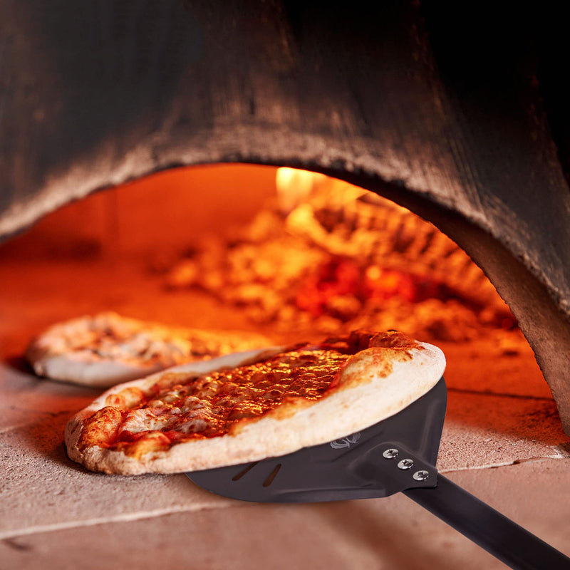 Pizza Turning Peel 9 Inch Round Aluminum Pizza Turner Perforation Pizza Peel with 40 Inch Long Handle Outdoor Pizza Oven Accessories