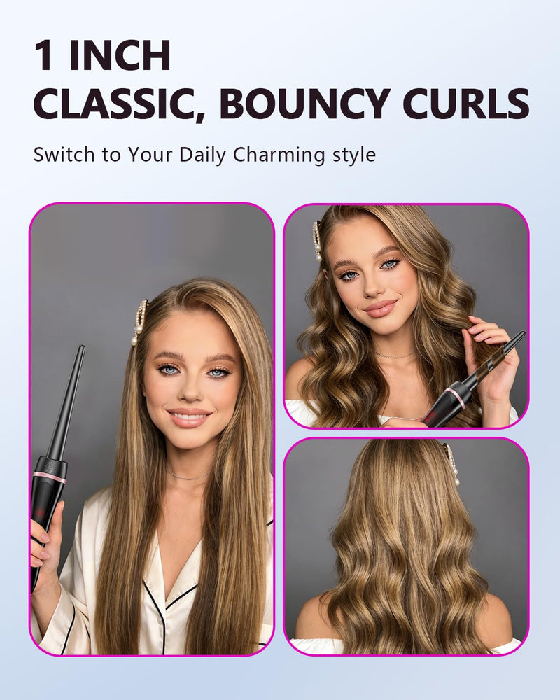 5 in 1 Curling Iron with Thermal Brush and Interchangeable Ceramic Barrels (0.35"-1.25"), Curling Wand Set with Flat Iron Hair Straightener Instant Heat Up Dual Voltage Hair Curler Gifts for Women