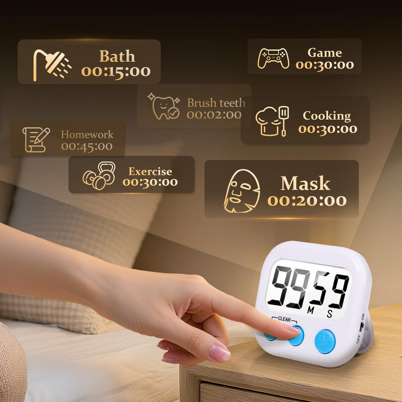 12 Pack Digital Kitchen Timer Small Classroom Timers for Kids Teachers (White) White 2