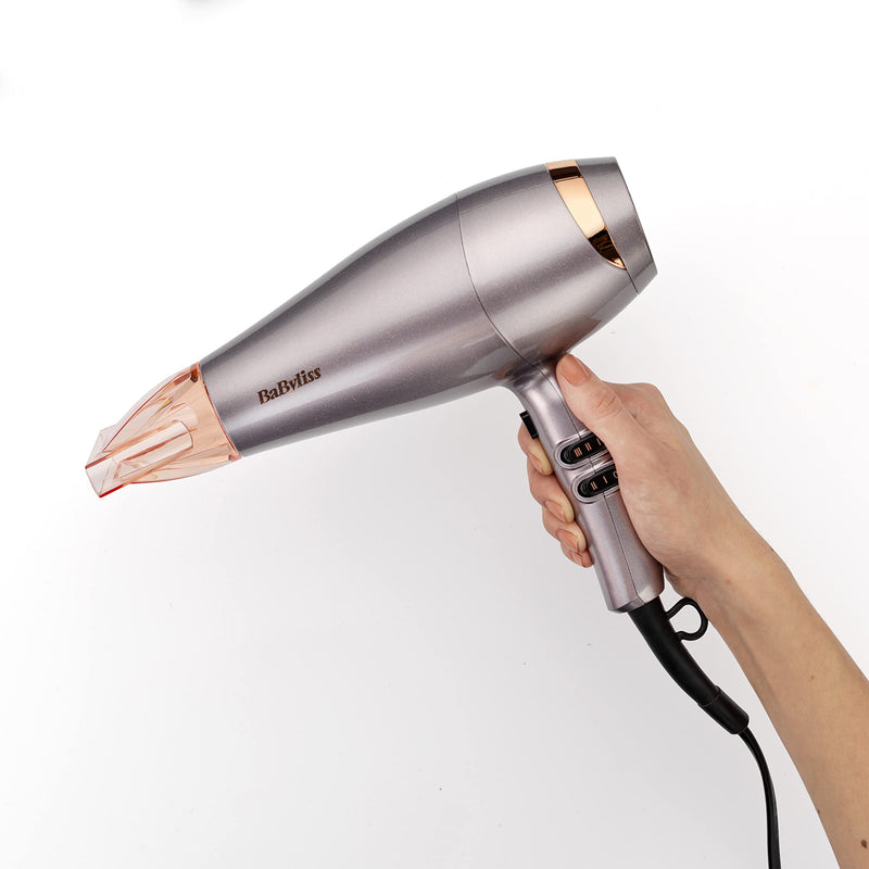 BaByliss Shimmer Hair Dryer - 2100W Professional Ionic Blow Dryer, Lightweight Travel Hairdryer, Fast Drying Ceramic Hair Dryer, 3 Heat & 2 Speed Settings, Silver, 5336BU
