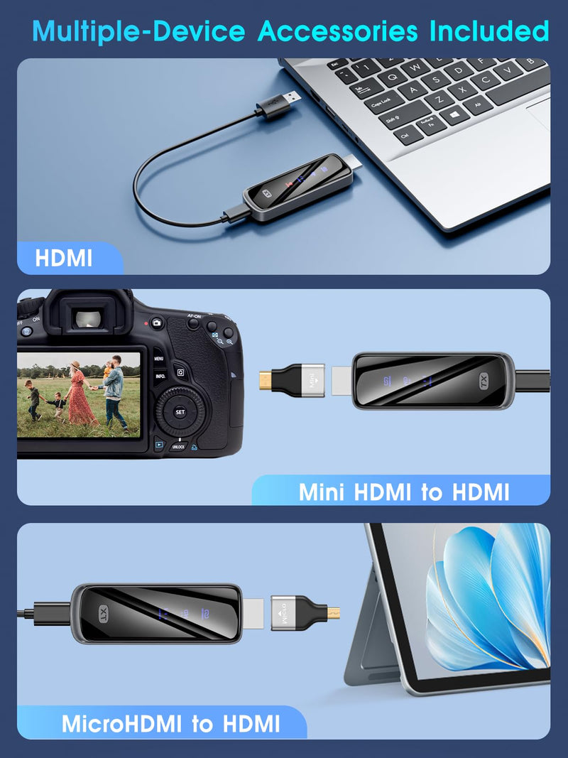 2026 Upgraded Futureagle Wireless HDMI Transmitter and Receiver 328FT/100M, Plug & Play Portable 5G+2.4G Remote Control Extenders for Video and Audio to Monitor from PC/Projector Gunmetal