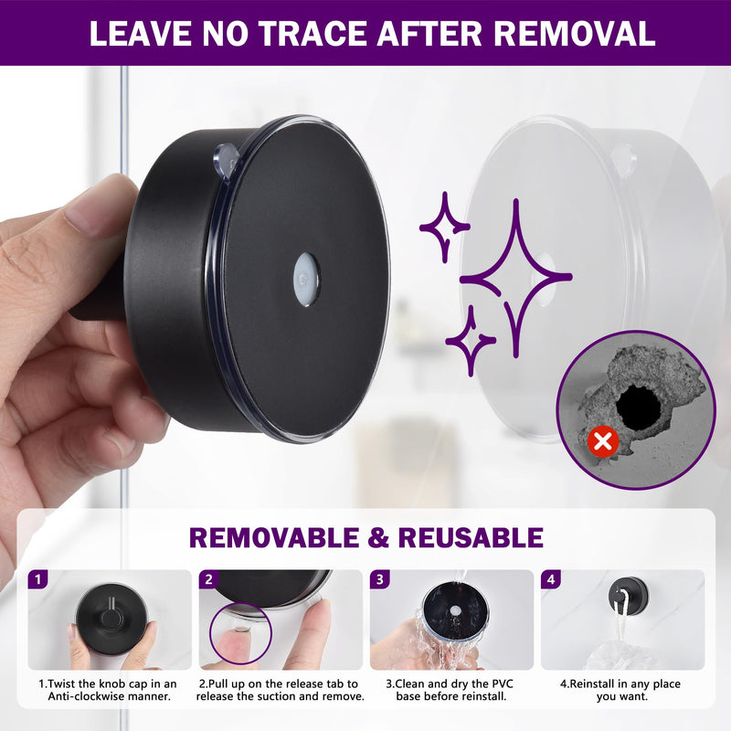 JOMOLA Stainless Steel Bathroom Suction Hooks - No Drill Adhesive-Free Wall Mount for Shower, Towel & Robe, Rustproof Metal Hardware with Damage-Free Grip, Matte Black (4-Pack) Black-4 Pack