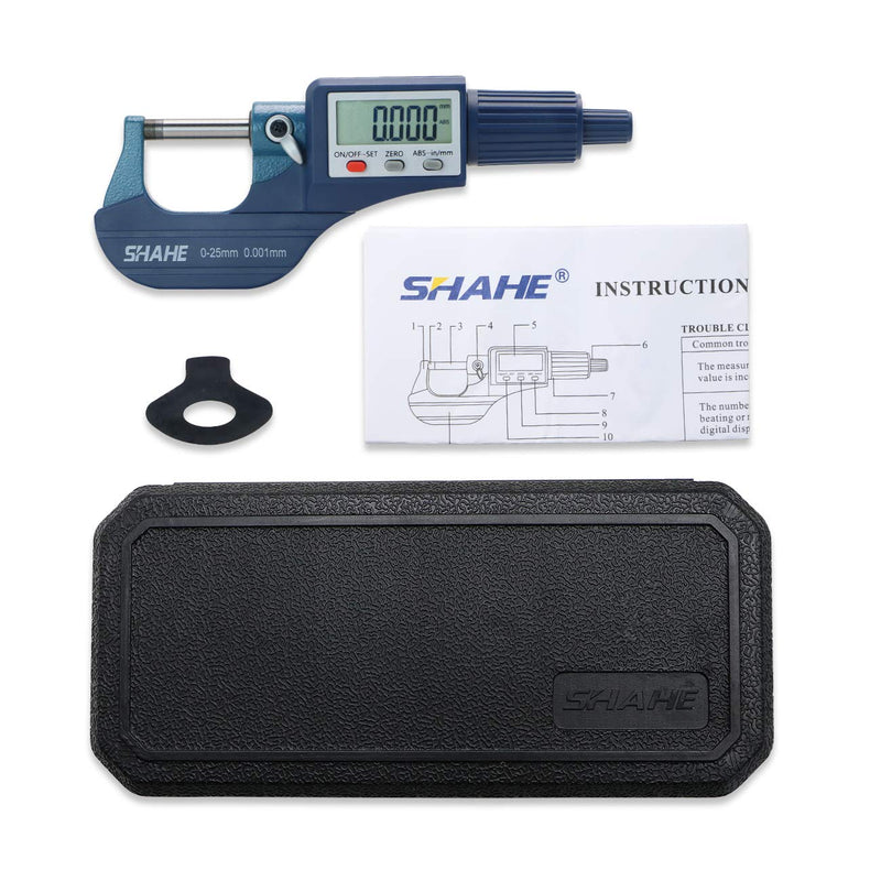 SHAHE Digital Micrometer 0-25mm / 0-1" Metric & Inch, 0.00005" Resolution, 0.0001" Accuracy