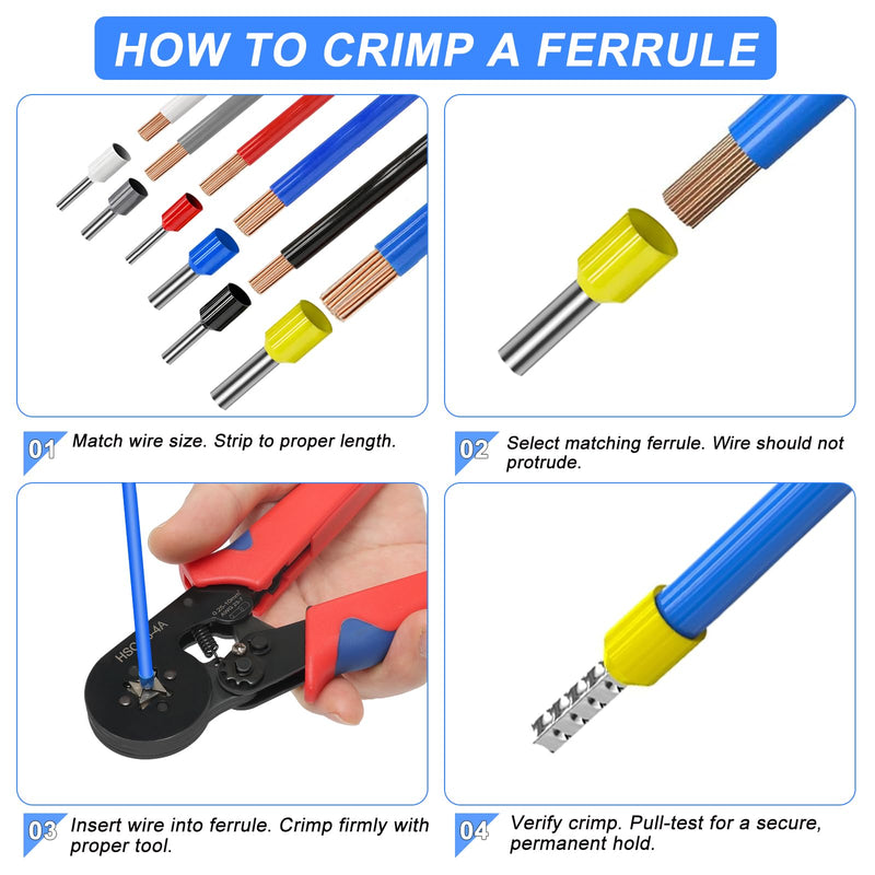Ferrule Crimping Tool Kit, 1800PCS Wire Ferrules Self-Adjustable Ratchet AWG 23-7 Crimping Tool Pin Terminal Connectors for Electrical, Automotive, Audio, and DIY Projects