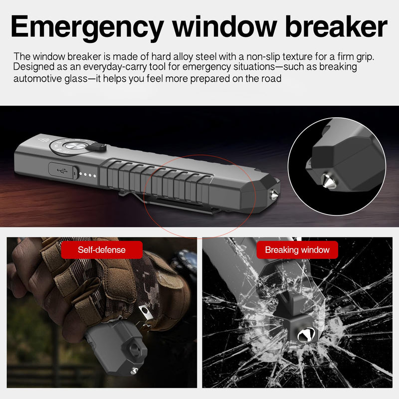 Solofish 1400-Lumen Aluminum EDC Flashlight with UV，Green Light and 140-Lumen White LED Combo (5-in-1), Portable Pocket Light with Strobe/Window Breaker, Rechargeable