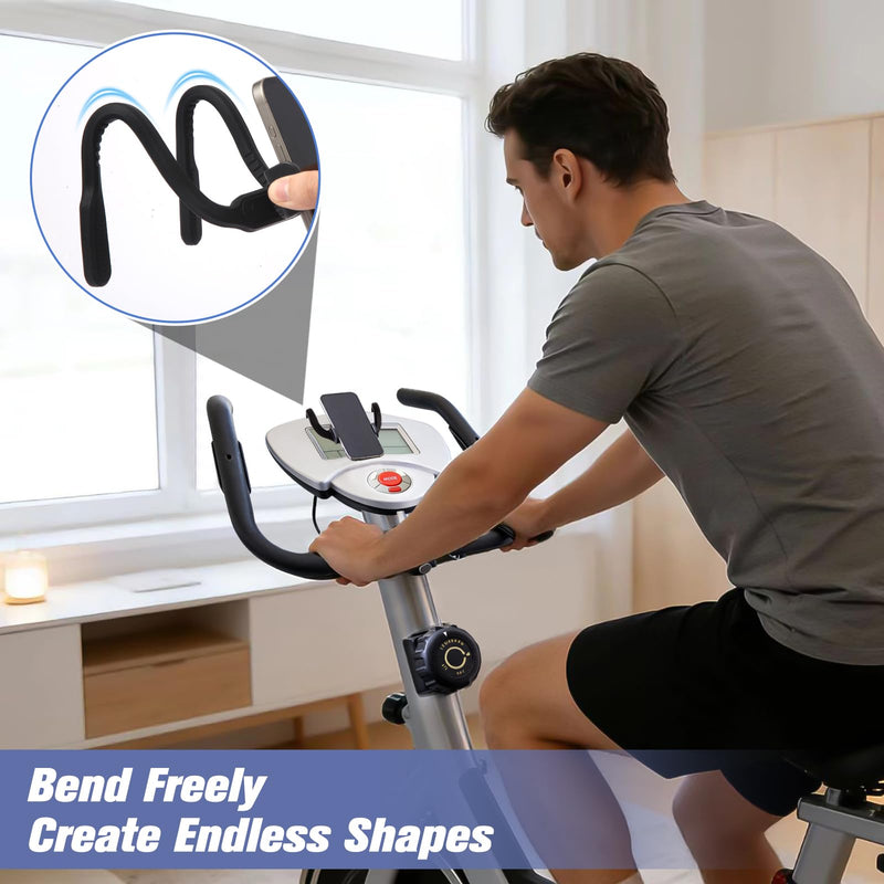 Flexible Phone Holder for Treadmill,Silicone Treadmill Phone Holder for Peloton Bike, Deformable Treadmill Phone Mount Compatible with Most Exercise Bicycle & Treadmill with Screen Black