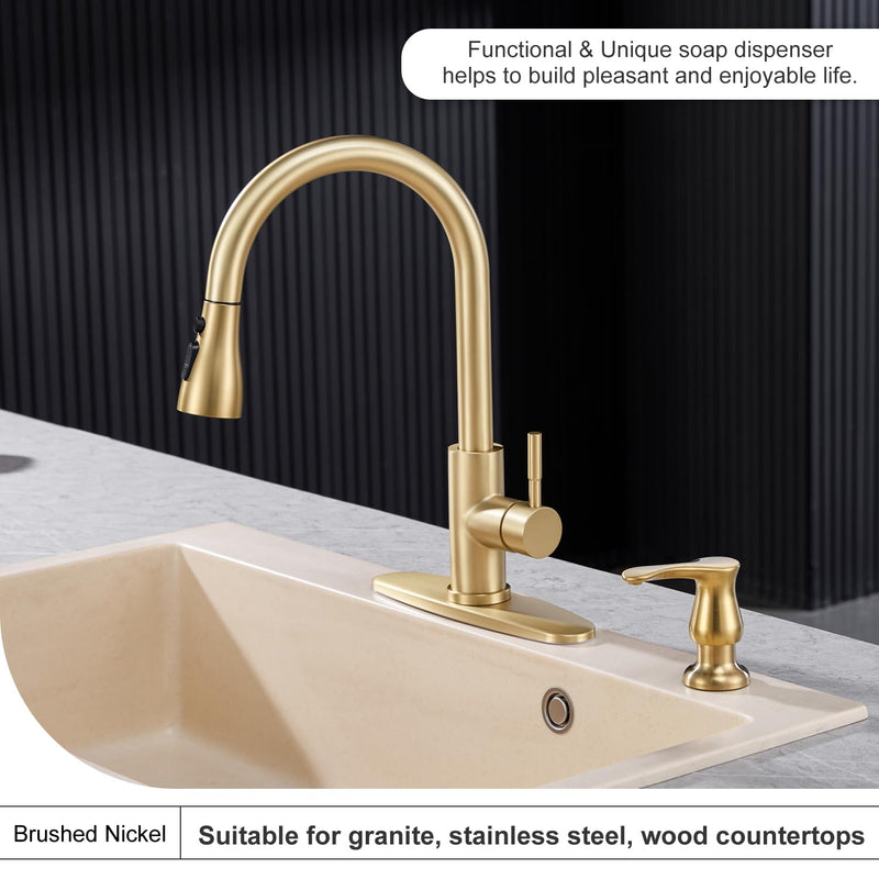 GAGALIFE Kitchen Sink Soap Dispenser Brushed Gold, Under Sink Soap Dispenser with 40" Silicone Extension Tube, Say Goodbye to Frequent Refills with Hose