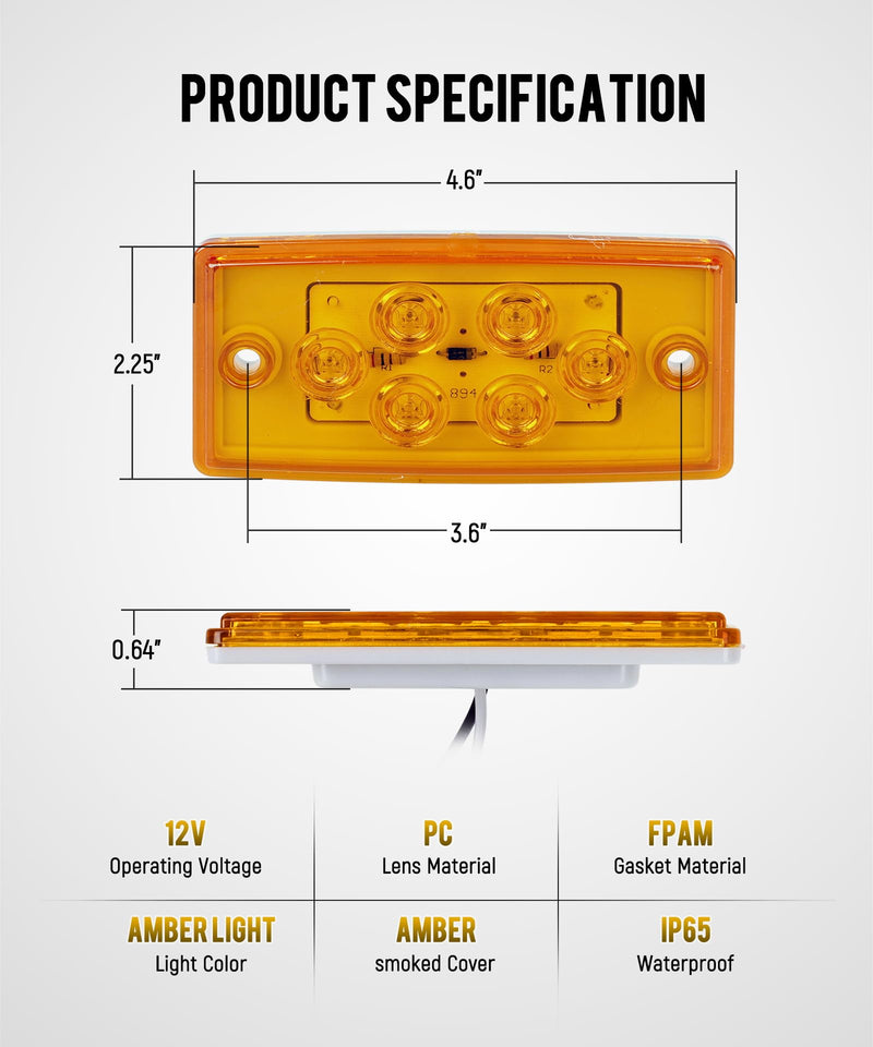 Partsam 6LED Amber Cab Marker Lights - Waterproof Roof Mount Clearance Lights for Trucks, Compatible with Freightliner/Volvo Heavy Duty Trucks & Trailers (5 Pack)