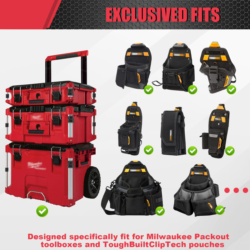 2 Pack Cliptech Holder Fit for ToughBuilt ClipTech Pouch,Packout Tool Pouch Holder Mounts Directly on the Toolbox,Corner Rail clips Including