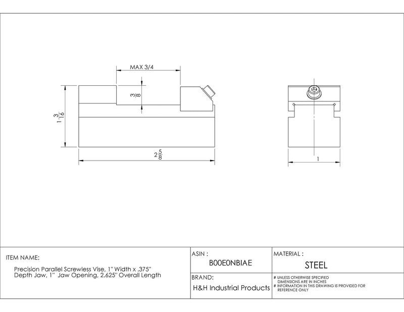 HHIP 3900-0020 1 Inch Precision Parallel Screwless Vise