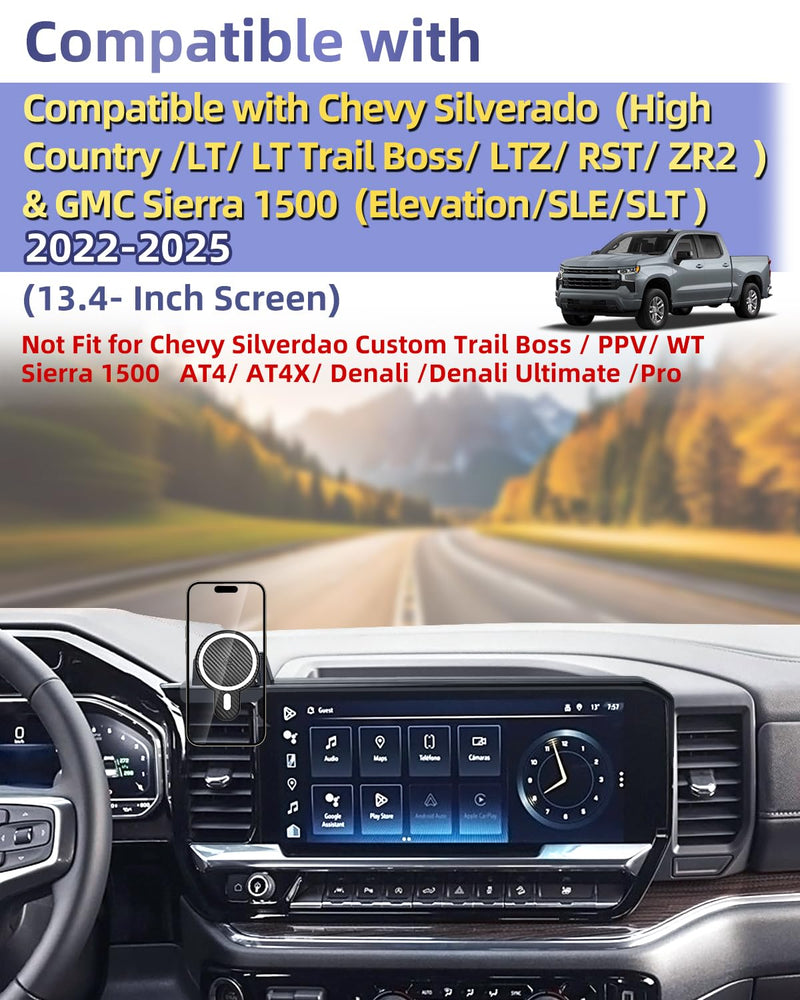 PZK Car Phone Holder for 2022-2026 Chevy Silverado/GMC Sierra 13.4'' Screen | Chevy Magnetic 15W Fast Wireless Charger 360° Magnetic Car Phone Mount LT/RST/ZR2/LTZ/LT Trail Boss Accessories Silverado 1500 /GMC Sierra 1500 2022-2026