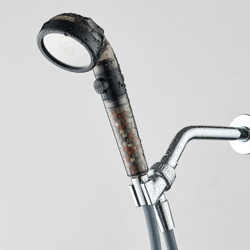 Filtered Shower Head with Handheld - High Pressure Mineral ShowerHead with Filters for Hard Water - Reduces Dry Itchy Skin, Easy Instal, 4 Modes, Water Saving, Durable, Detachable anti blocking Black