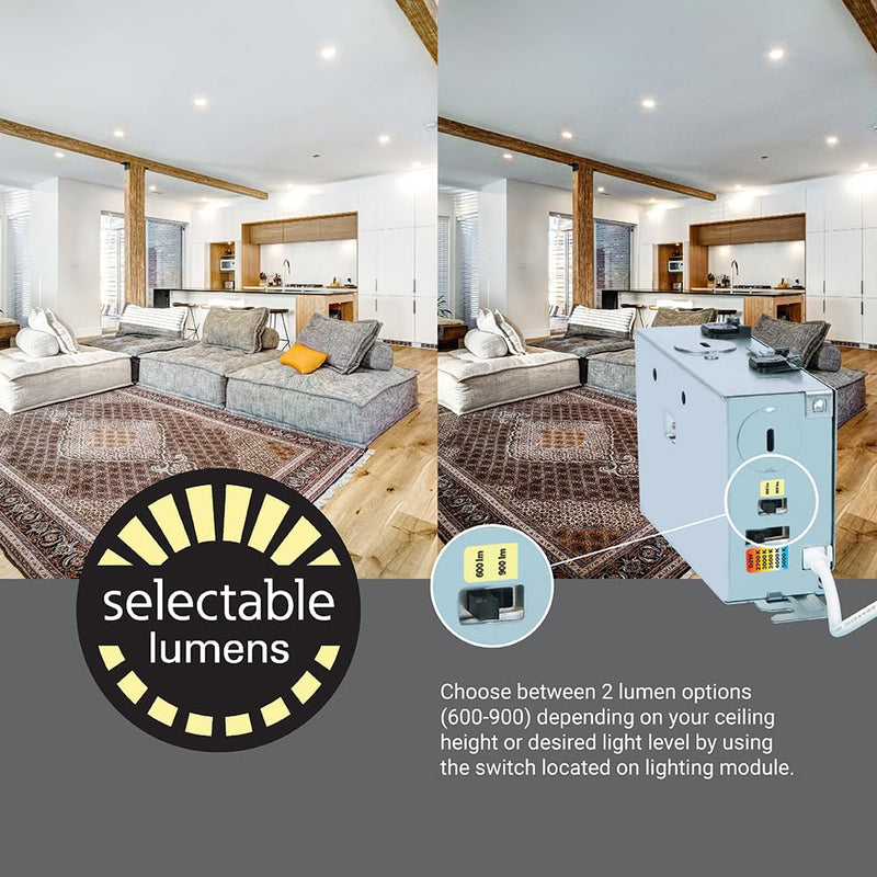HALO RL 4 in Canless LED Recessed Ceiling Light with Selectable Color Temperature 2700K-5000K, Dim to Warm, 600/900lm Dimmable IC Rated Wet Rated Indoor Outdoor Ceiling Light (Packaging May Vary) 600/900 Lumens 4 inch