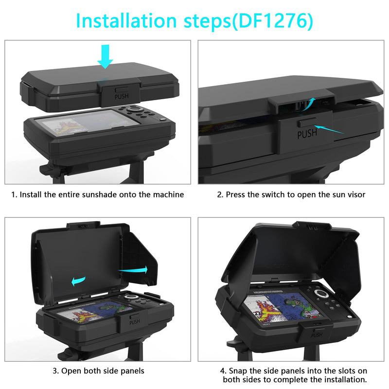Waterproof Sun Visor Shield ABS Protective Cover, Foldable Glare Protection for Humminbird 411660-1 Helix 5 Chirp GPS G3 and Humminbird 411670-1 Helix 5 Chirp DI GPS G3 Fish Finder (Black)