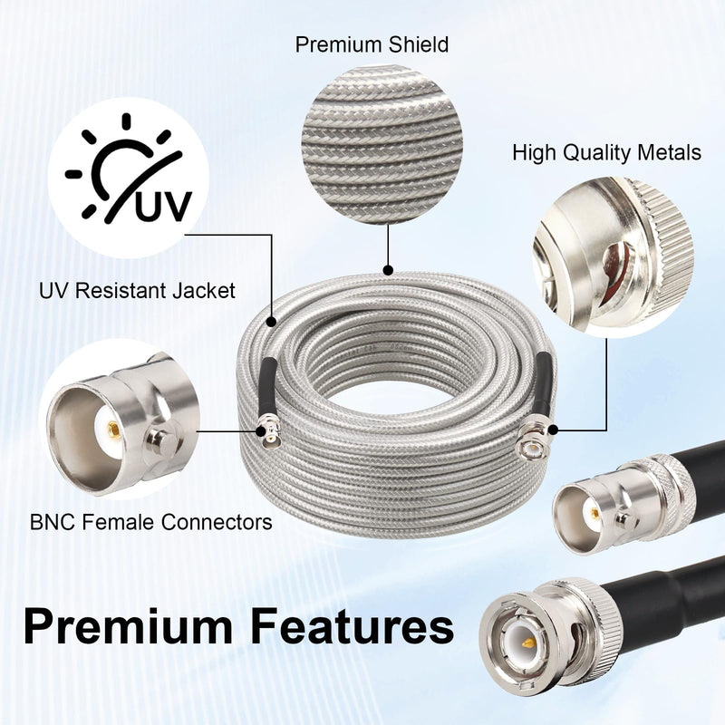 RG8X BNC Male to BNC Female Coax Cable 30FT, 50 ohm Ultra Low Loss RG8X Coaxial Cable Stranded Core for Antenna, RF Radio, Modem, Oscilloscope, Spectrum, Analyzer, Signal Generator