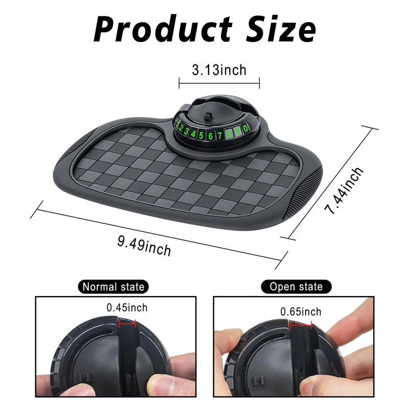 Multifunctional Car Anti Slip Mat, 360° Rotatable Phone Holder Dashboard Pad with Temporary Parking Number, Anti Skid Organizer for Phones Sunglasses Keys (Black & Gray) Black & Gray