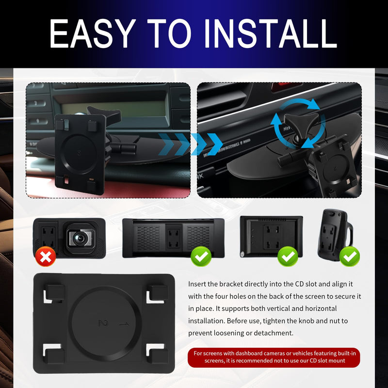 360° Rotatable CD Slot Mount for Carplay Screen,Anti-Vibration CD Mount for Carplay Screen & GPS Display,Portable Carplays CDs Mounts Car Accessories for 7"-10.5" Display
