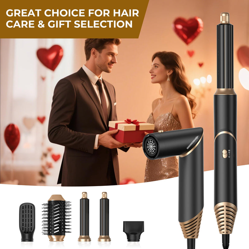 5 in 1 Air Styler Hair Dryer Brush with Rotatable Blow Dryer [60,000 RPM] Air Curlers Volumizer Straightening Brush Hairdryer Nozzle 5 in 1 Magic Styler Hair Styler for Easy Hair Styling, Black