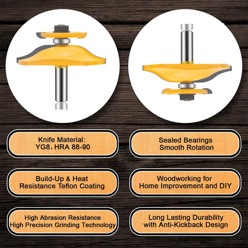 OLETBE Router Bit 1/2-Inch Shank 3PCS, Round Over Raised Panel Cabinet Door Ogee Rail and Stile Router Bits, Woodworking Wood Cutter, Wood Carbide Groove Tongue Milling Tool(Square) SQUARE