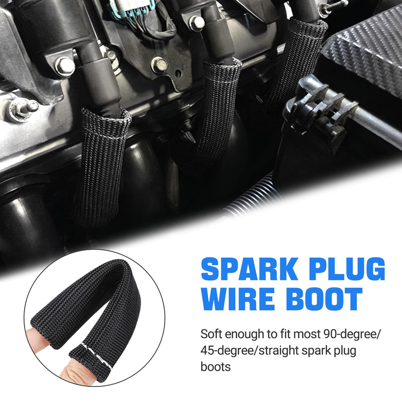 Spark Plug Wire Heat Shield Sleeve 2500° Spark Plug Boot Protector Boots Wrap for SBC BBC 350 454 8PCS Plug Wire Covers Black