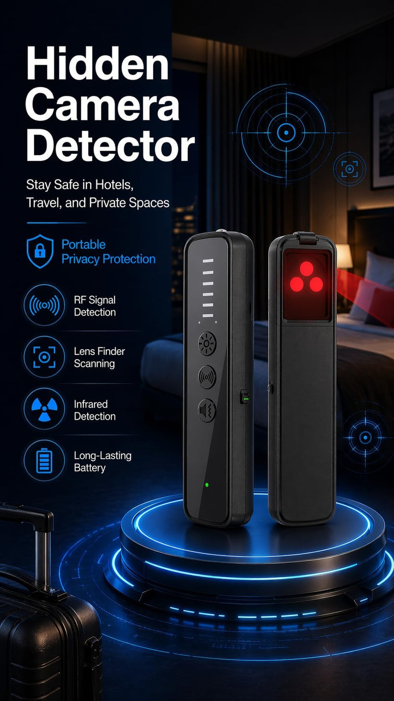 Calpol Hidden Camera Detector, AI-Powered Anti-Spy Device | GPS Tracker & Bug Detector, Portable RF Signal Scanner for Hotels, Travel, Home & Office with LED (Black) Black