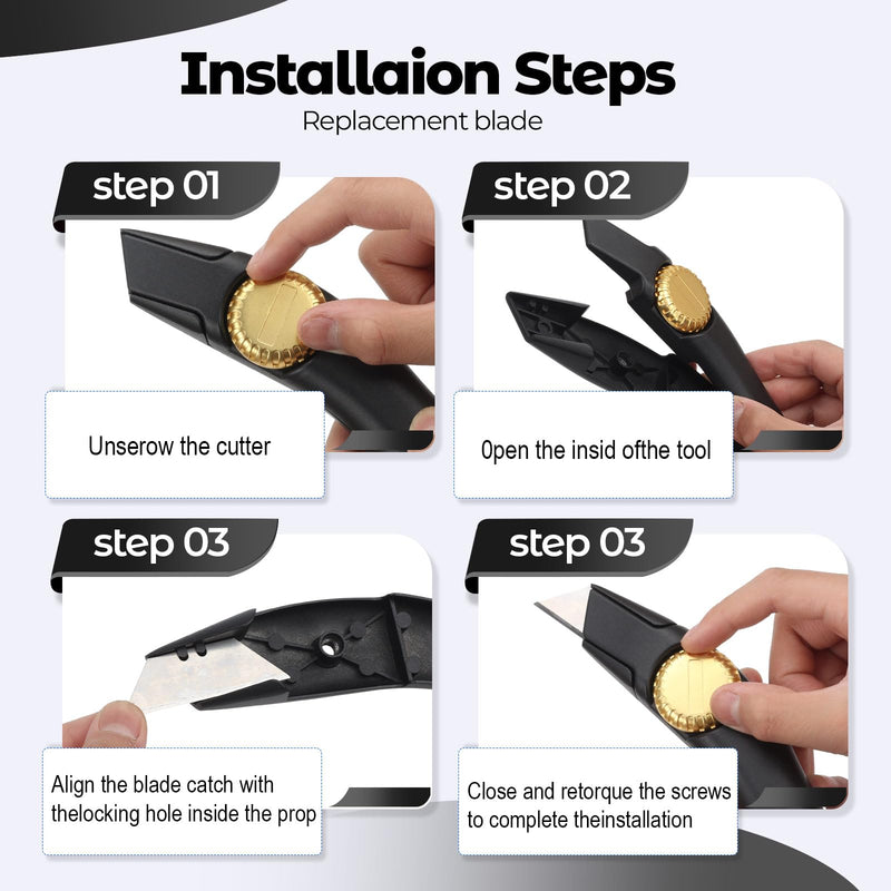 4PCS Black Fixed Blade Roofing Knife, Heavy Duty Utility Knife for Drywall, Vinyl, Carpet Cutting, Metal Roofing Tools with Portable Storage Sheath, Replacement Blades, Navajas para Roofing 4PCS