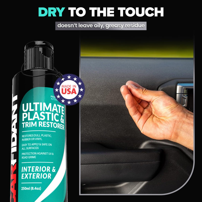 Carfidant Black Trim & Plastic Restorer for Cars - Restores Faded Plastic, Rubber, Trim - Protectant and Sealant from UV & Dirt - Back to Black Cars Exterior and Interior 8.4 fl oz