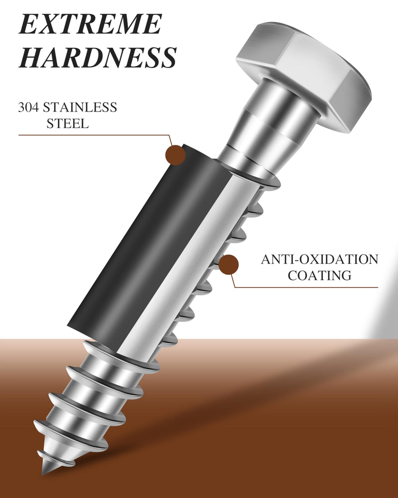(1Box) 1/4" x 3" Hex Head Lag Screws Bolts with Flat Washers, 20Sets 304 Stainless Steel 18-8 Heavy Duty 1/4 Lag Bolts for Wood with Hex Socket 1/4" x 3" 1-Box