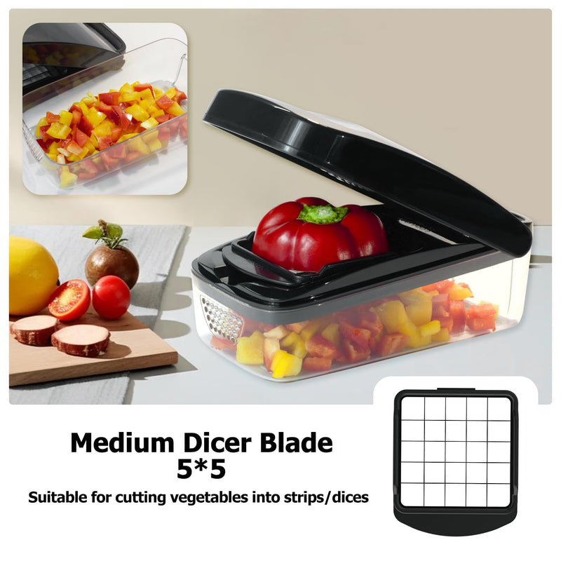 Vegetable Chopper, Food Choppers, Onion Chopper, Veggie Choppers, Onion Dicer, Potato Dicer Cuber with Container, Onion Dicer & Vegetable Dicer (Black) 3 in 1 Black