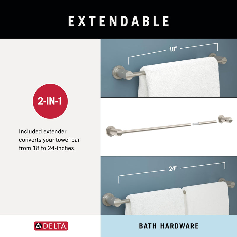 Delta Towel Rack | 24 or 18 Inch SpotShield Brushed Nickel Adjustable Towel Bar for Bathroom, Kitchen | Nicoli Accessories