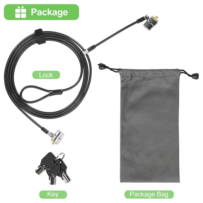 Daul Head Twin Cable Lock Lock for Laptops，Monitor 3 Keys 6.7Foot Lock Two Devices At The Same Time Black Twin head