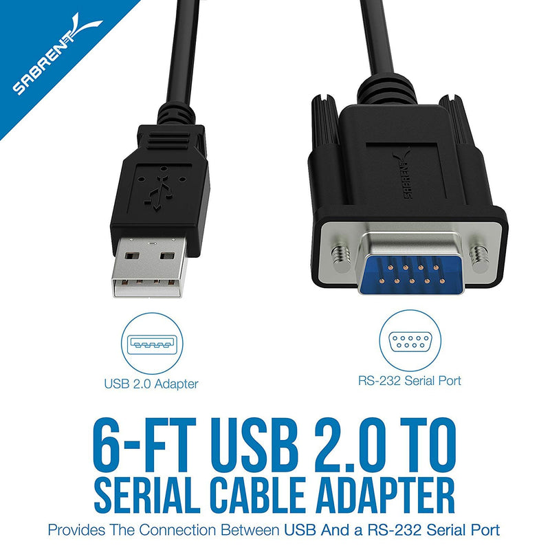 SABRENT USB 2.0 to Serial (9-Pin) DB-9 RS-232 Adapter Cable 6ft Cable [FTDI Chipset] (CB-FTDI) 6 Ft FTDI