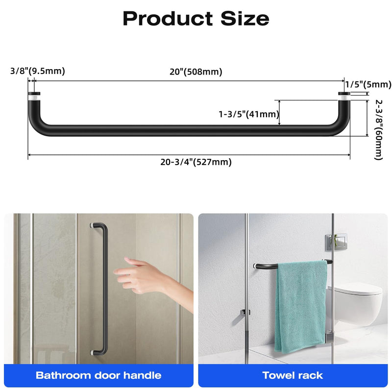 Ranbo Glass Shower Door Towel Bar 20 Inch Stainless Steel Sliding Shower Door Handle Replacement with Matte Black Finish for Commercial and Residential Glass Doors