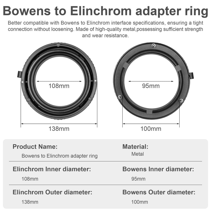 Fomito SN-14 Bowens to Elinchorm Adapter Metal Ring, with Bayonet Markings for Quick Installation, Compatible with Elinchrom Accessories