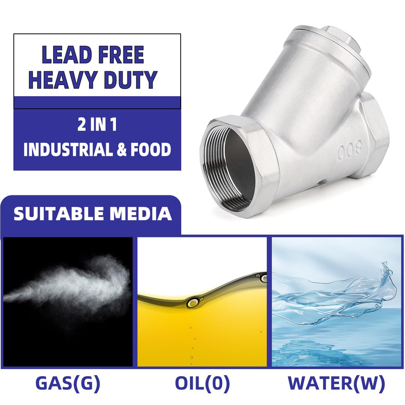 Industrial Plumbing Y Strainers NPT Female 1-1/2", Heavy Duty 304 Stainless Steel Y-Strainer, Y-Shaped Filter Valve Connector with 80 Mesh Screen to Remove Excess Impurities for Water Oil Gas DN40 1-1/2"-NPT