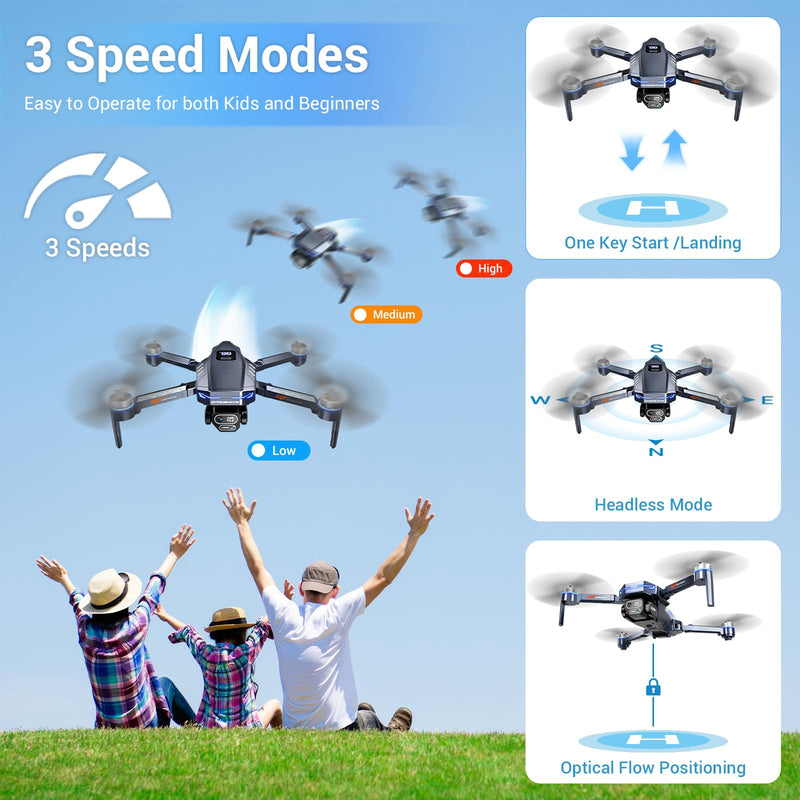 Drones with Camera for Adults 4k Foldable RC Quadcopter with 3 Camera, Brushless Motor Drone for Beginners Adjustable Camera, 360° Flip
