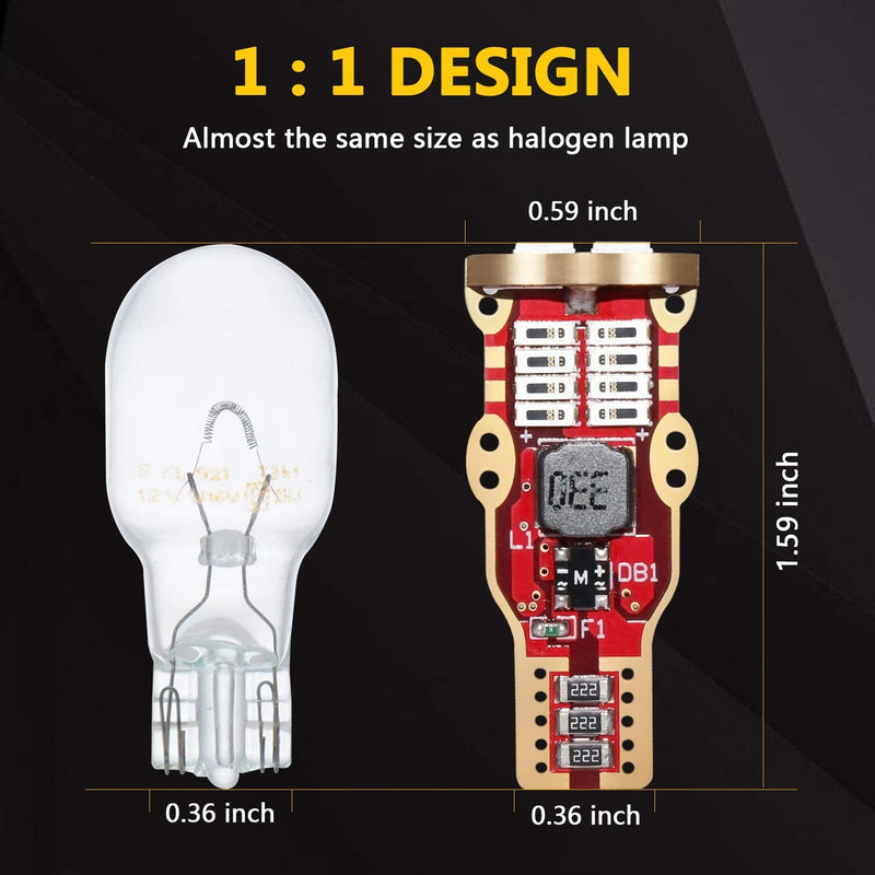 PHINLION 912 921 Red LED Bulbs, 1300 Lumens Super Bright Wedge T15 904 906 922 W16W 3rd Brake Light Replacement for Interior Map Dome Center High Mount Stop Tail Lights, Pack of 2