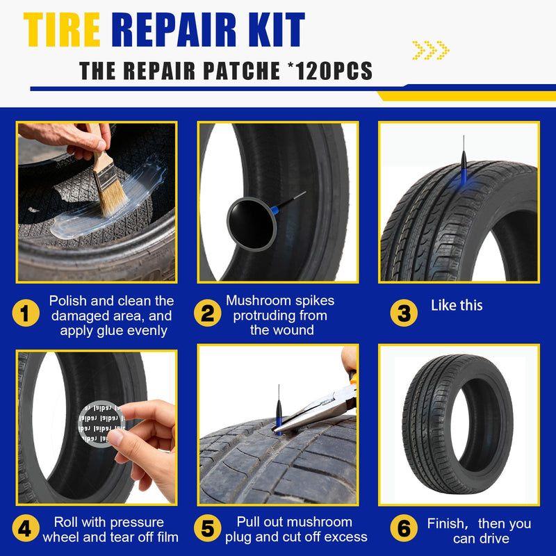Tallew 74 Pcs Heavy Duty Tire Patches Kit Rubber Radial Tire Repair Patch Plug Kit Repair Emergency Tool for Puncture Car Truck Bus Tractor Vehicle Motorcycle 32mm, 42mm, 58mm, 65x80mm, 85x120 mm