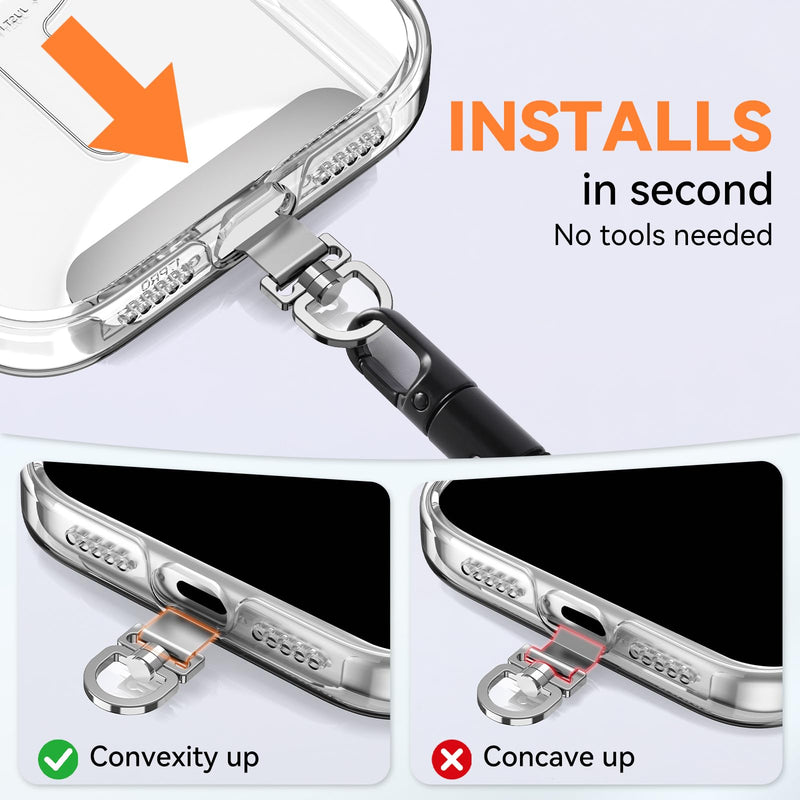Oaridey Phone Tether Tab, 360° Tangle-Free Rotation, No Charging Burden | Ultra Thin Stainless Steel Phone Lanyard Tab, Fits Most Phones and Cases, For Outdoors, Travel & Daily, 4 Packs, Gold