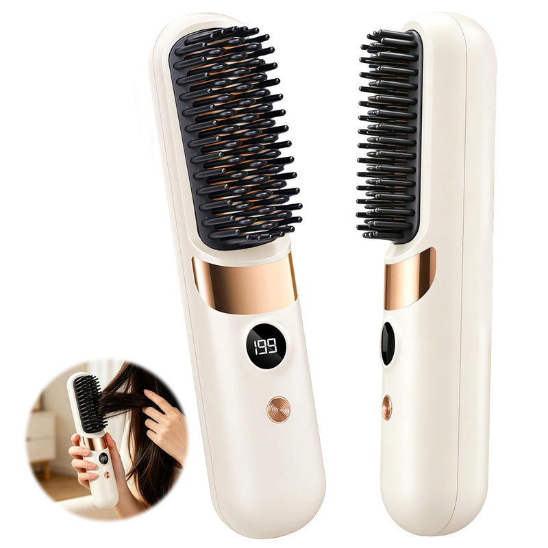 5-in-1 Cordless Hair Straightener Brush, Go Brush Pro USB Rechargeable Hot Brush, 4 Heat Settings Hair Styling Brush with Negative Ion, Portable Heated Brush for Travel & Everyday Use
