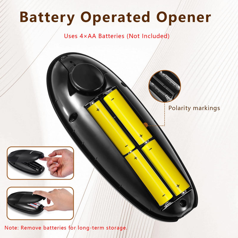 Electric Can Opener Smooth Edge, Battery Operated Kitchen Can Opener for Seniors with Arthritis, One Touch Side Cut Fits Most Can Sizes, Left-handed Friendly Black-Battery