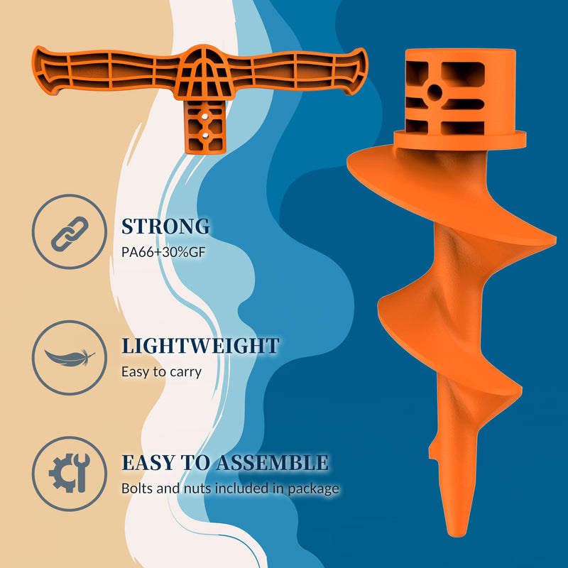 itayak Sand Dock Auger Kit for PVC Sandbar Anchors, Fits 1.5" SCH 40 PVC Tubing (ID 1.57''), T-Handle + Auger Set Only, PA66+30% GF, Orange 1pack