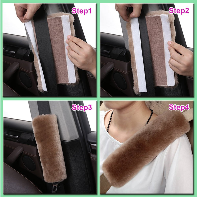 Authentic Sheepskin Car Seat Belt Pad,2 Pack Soft Seat Belt Cover for Shoulder Pad Neck Cushion Protector Car Accessories by Genuine Natural Merino Wool (Black) Shearling Wool Black