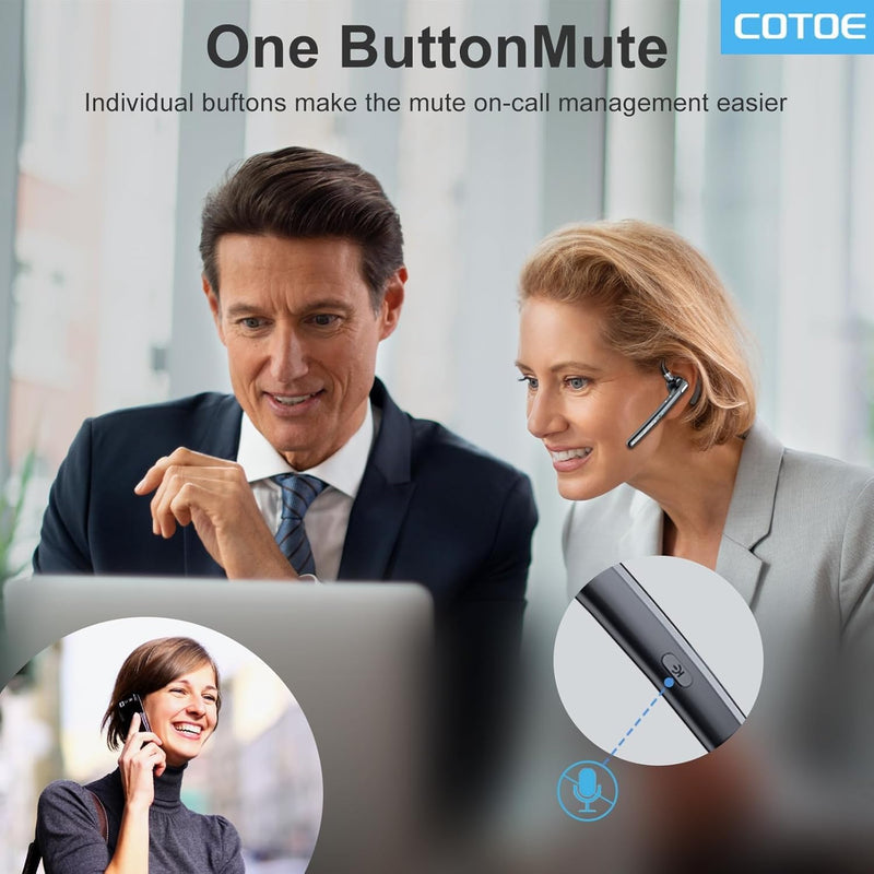 Bluetooth Headset with 72-Hour Talk Time & 500mAh Charging Case, Bluetooth V5.3 Headset with Noise Cancelling Mic – Wireless Earpiece Hands-Free Headphones for Office Trucker Driving Business,Black Black