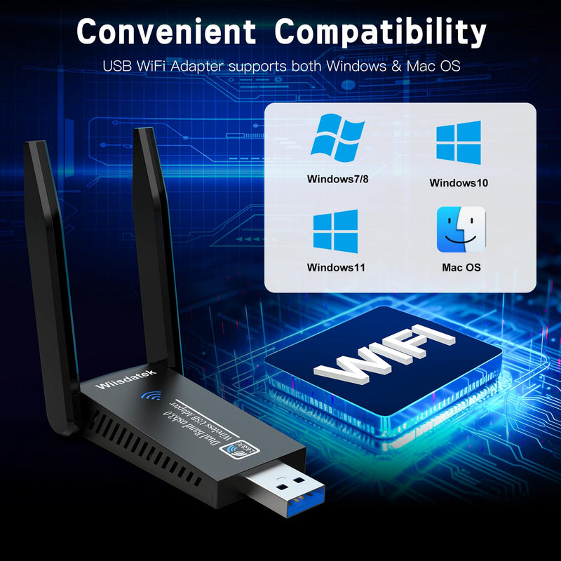 USB WiFi-Adapter for Desktop PC, AC1300Mbps USB 3.0 WiFi Dual Band 5G/2.4G Wireless Network Adapter, Mini WiFi Dongle for Windows 11/10/8/7, Mac OS 10.9-10.15