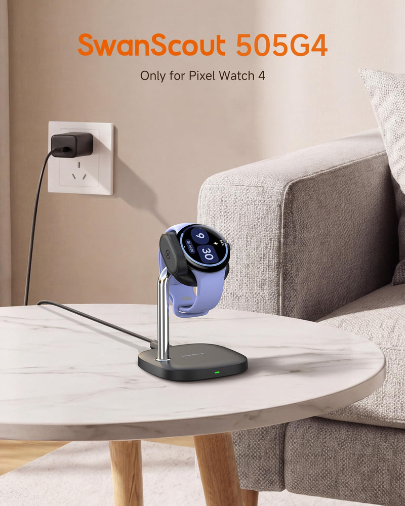 SwanScout Charger Stand for Pixel Watch 4, Fast Charging | for Google Pixel Watch 4 (41mm/45mm), SwanScout 505G4 (No Adapter)