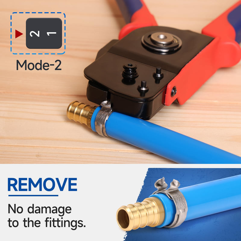 iCrimp One-Hand PEX Pipe Cinch Tool Kit, PEX Crimping Tool with Removing Function for 3/8-1 inch Clamp Rings, with 20PCS 1/2-in, 10PCS 3/4-in PEX Clamps and Pipe Cutter Auto Release Cinch & Remove Kit